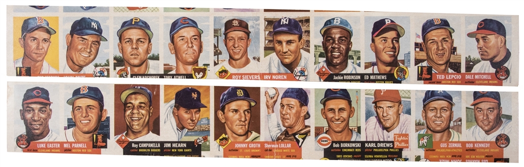 1953 Topps Uncut Sheet (20 Cards) - In Two 10-Card Strips, Featuring Robinson, Campanella, Mathews and Mize